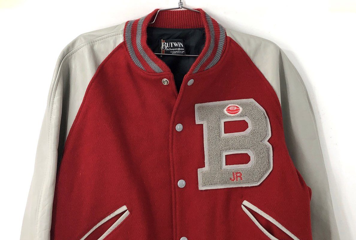 Vintage 80s Butwin Wool Leather Sleeve Letterman Varsity Jacket Made USA Sz XL