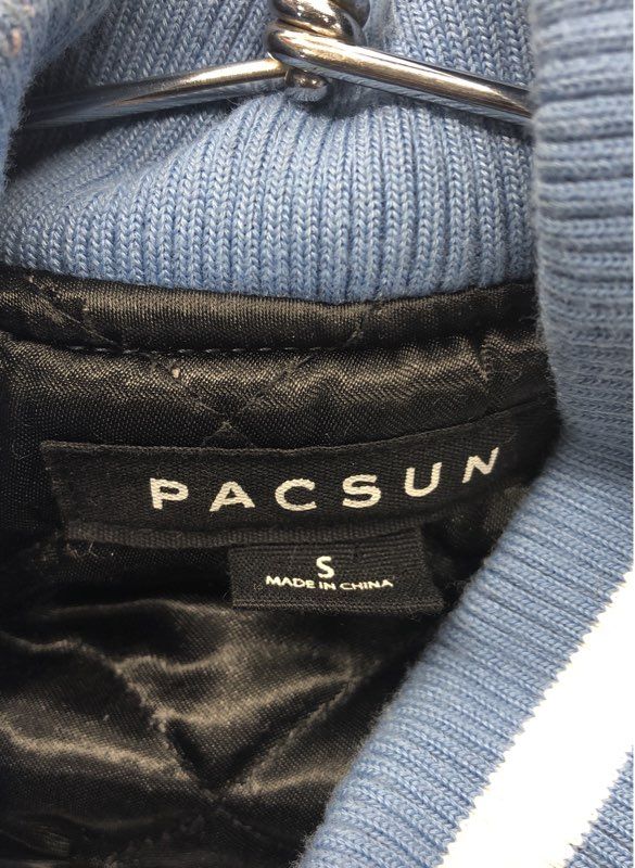 Pacsun Men's Downstream Problem Varsity Jacket Blue Cream Embroidered Size S