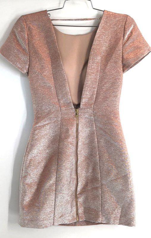 Express Women's Rose Gold Metallic V-Back Party Cocktail Dress Size 0