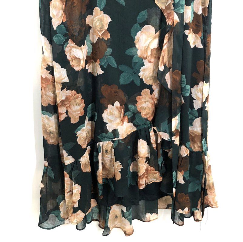 Calvin Klein Women's Green Rose Floral Ruffle Hi-Low Dress Flutter Sleeve NWT 10