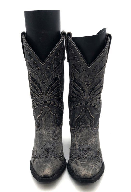 Laredo Stevie Black Distressed Leather Sequin Snip Toe Western Boots Size 6M