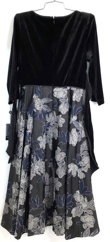 Adrianna Papell Women's Velvet Jacquard Midi Dress Black Navy Floral NWT Sz 4
