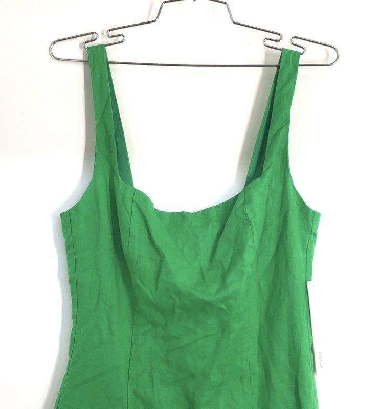 AQUA Women's Green Linen Cotton Blend Sleeveless Mini Dress Sz S NWT