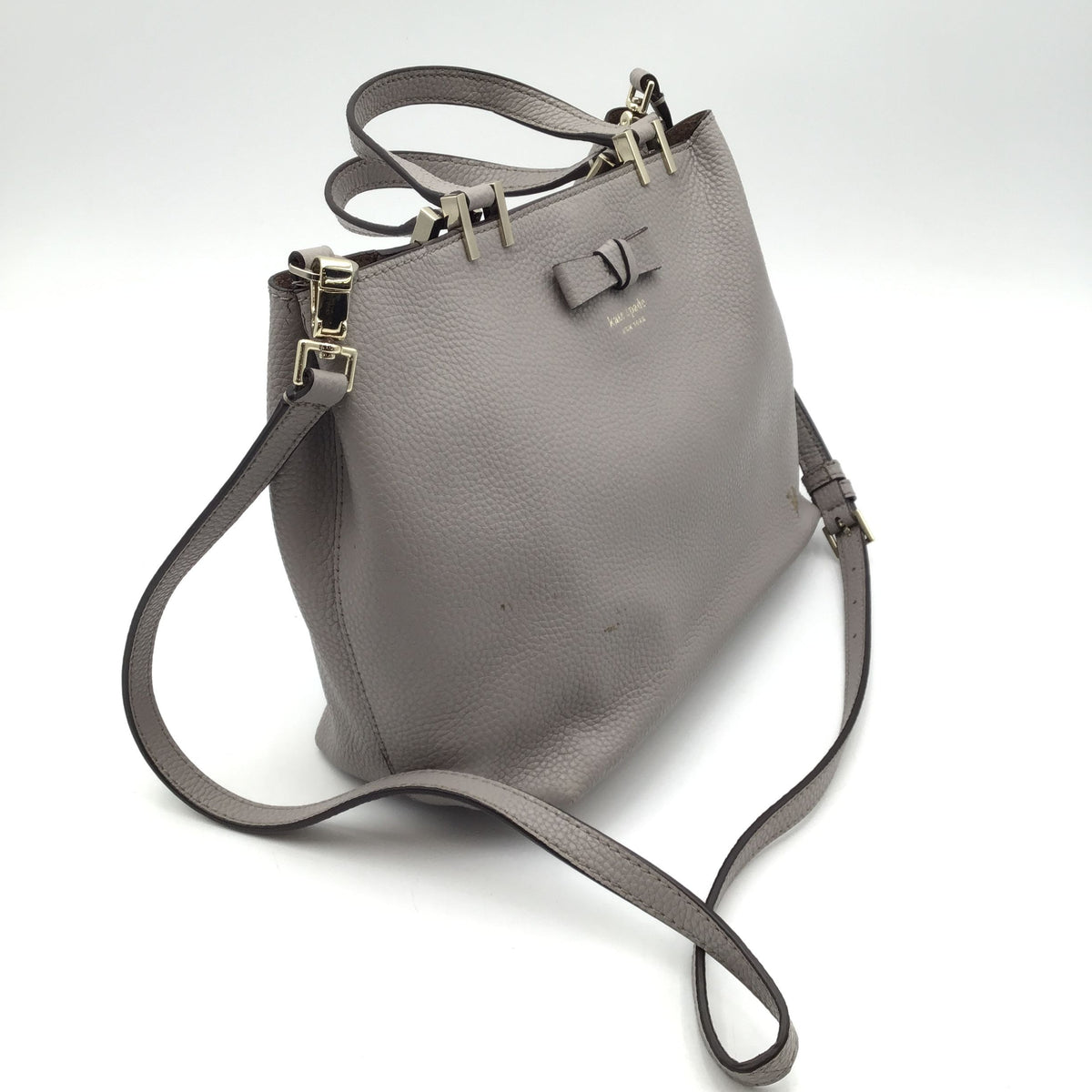 Authentic Kate Spade New York Women&#39;s Gray Leather Satchel Bag - COA Included