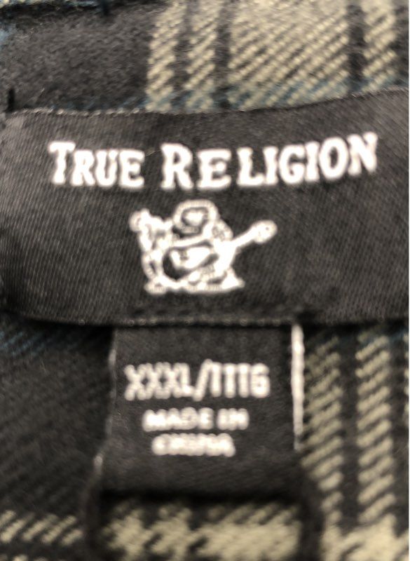 NWT True Religion Men's Poseidon Onyx/Kalamata Button-Up Shirt - Size 3XL