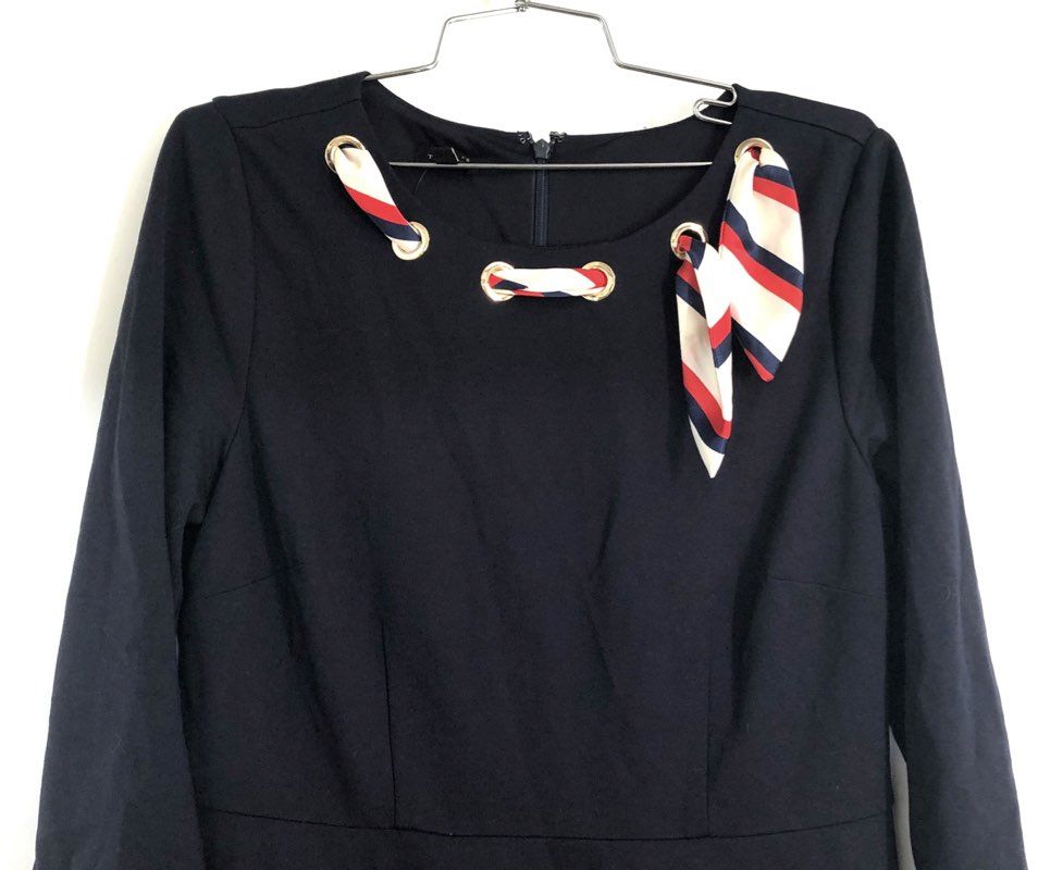 Talbots Women's Navy Blue Nautical Scarf Neck Fit Flare Dress NWT 10P