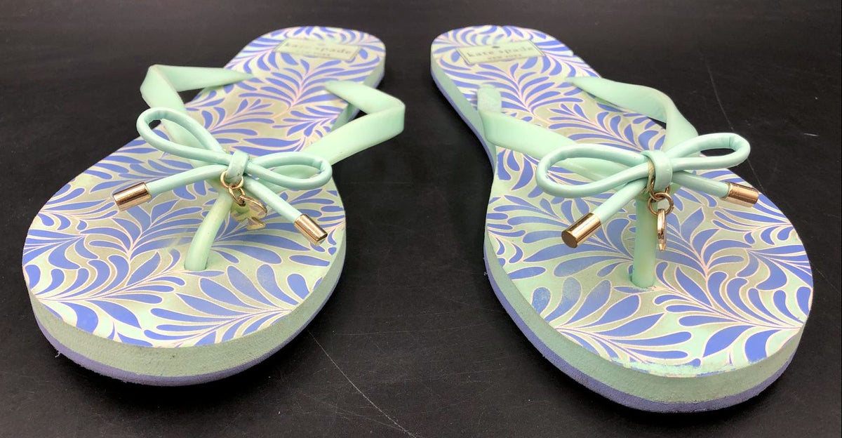 Kate Spade Women&#39;s Blue/Teal Floral Print Flip Flop Sandals - Size 10 (+COA)