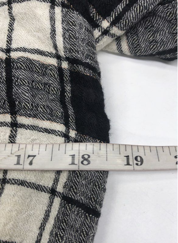 Marine Layer Women's Black White Plaid Ruffle V-Neck Long Sleeve Blouse Sz XS