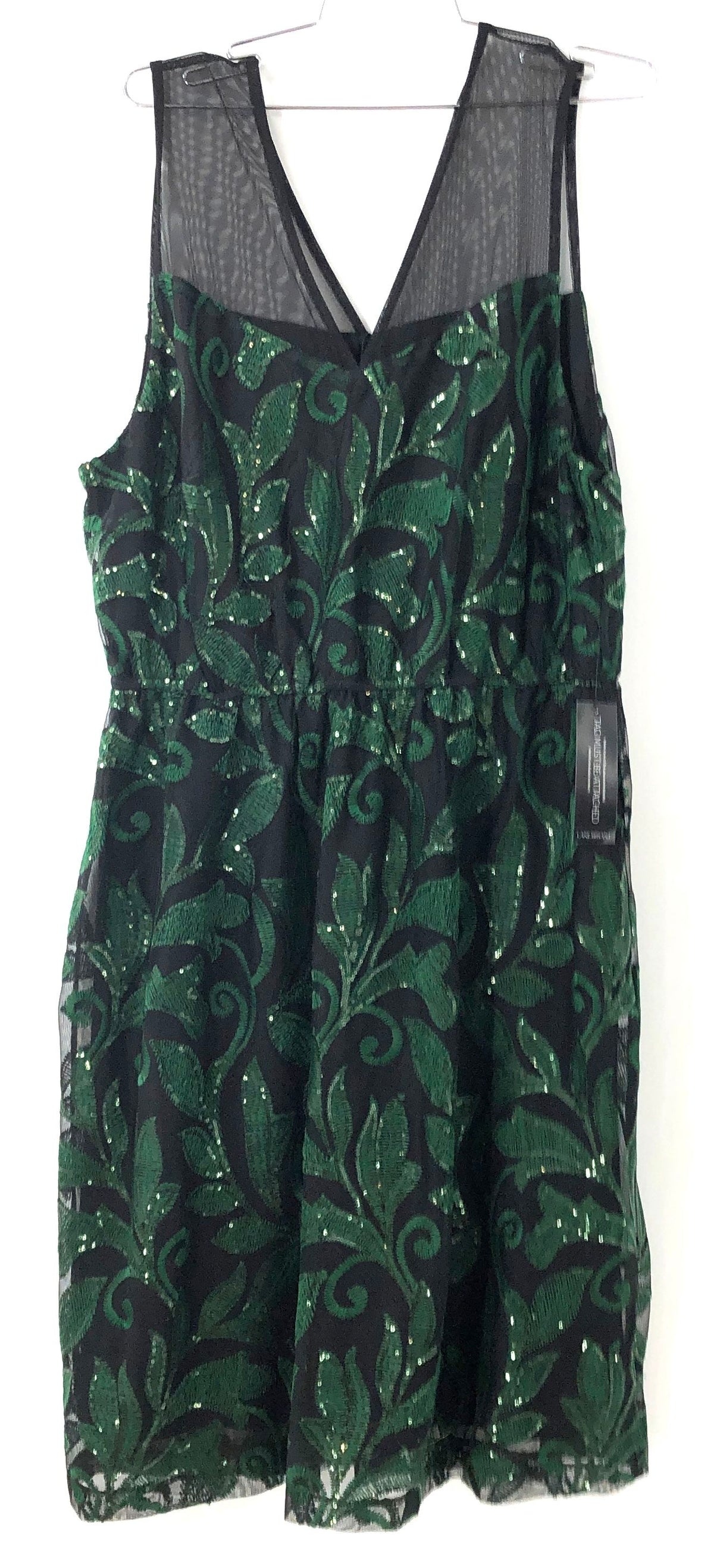 Lane Bryant Women's Green Black Sequin Embroidered Mesh Cocktail Dress Sz 16 NWT
