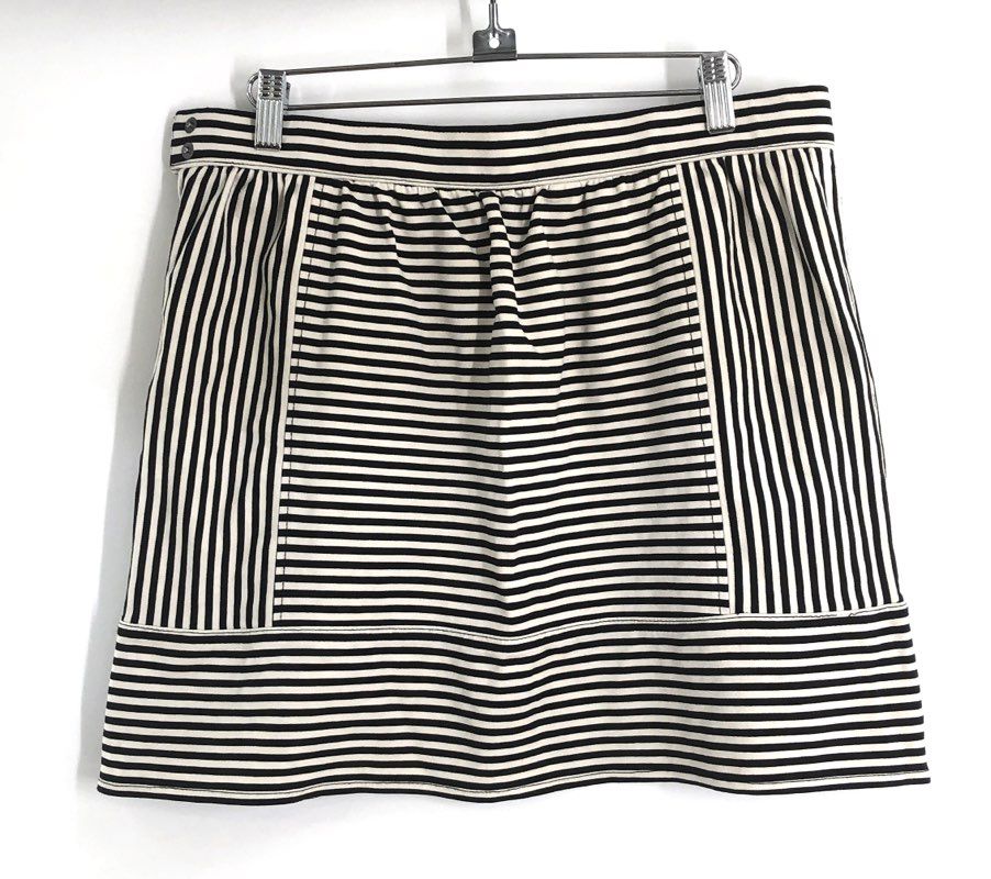 Madewell Women's Black White Striped Ponte Mini Skirt Mixed Stripe Sz 10