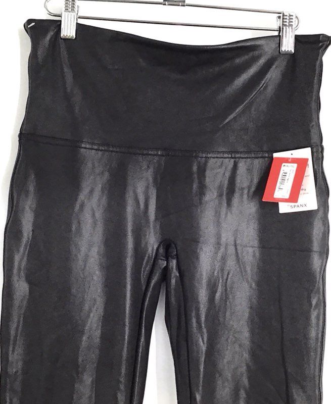 Spanx Women's Black Faux Leather High Waisted Leggings Sz XL NWT 2437