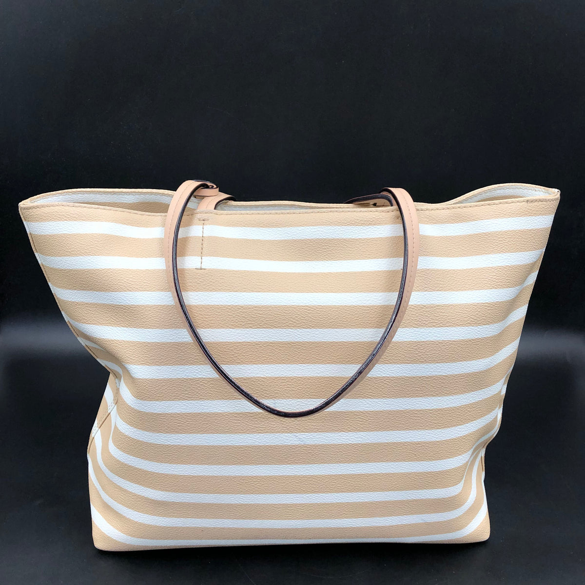 Kate Spade Camel Brown\White Leather 'Market Stripe' Tote Bag (+COA)