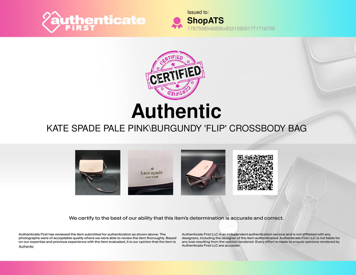 Kate Spade Pale Pink Burgundy Leather Flip Crossbody Bag Gold Hardware COA