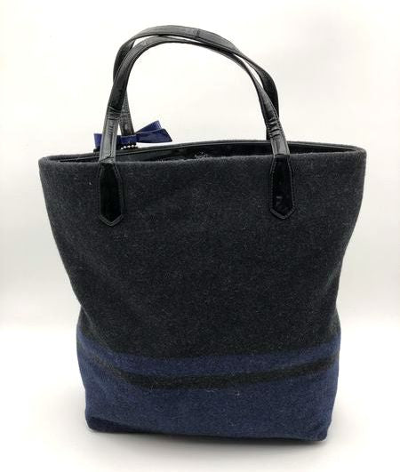 Coach Black Blue Signature Striped Wool North South Tote Bag COA F24665