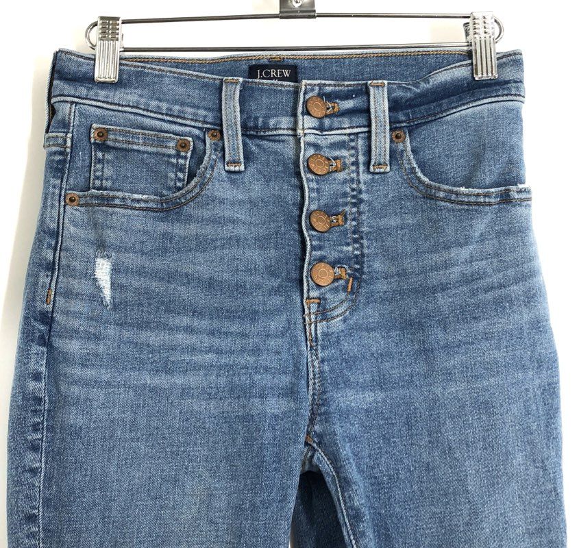 J.Crew Women's Blue 10" High-Rise Skinny Button Fly Stretch Denim Jeans Sz 25