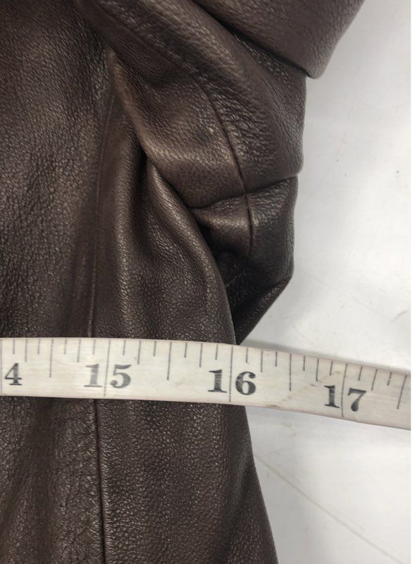 Eddie Bauer Women's Brown Lamb Leather Knit Trim Bomber Jacket Sz L