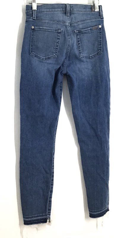 7 For All Mankind Women's Blue High Rise Exposed Button Fly Skinny Jeans Sz 25