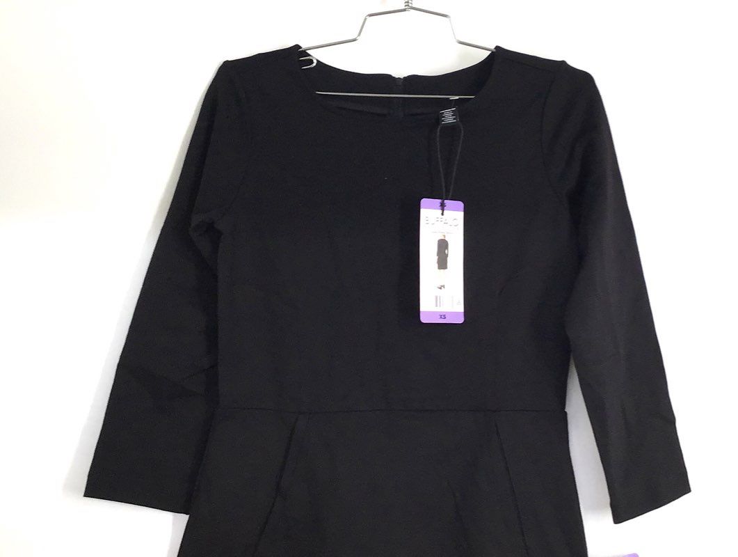 Buffalo David Bitton Women's Black Luxe Ponte Dress 3/4 Sleeve Pockets Sz XS NWT