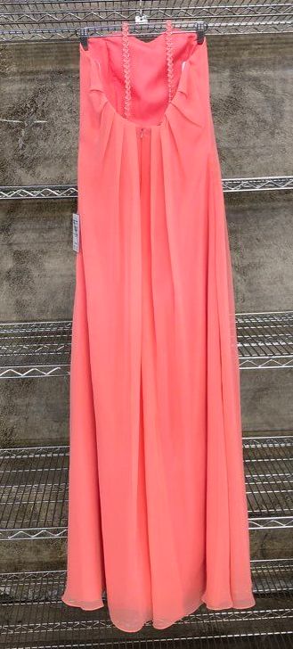 Alyce Designs 1325 Women's Gown Maxi Dress Coral Chiffon Beaded Open Back Sz 6