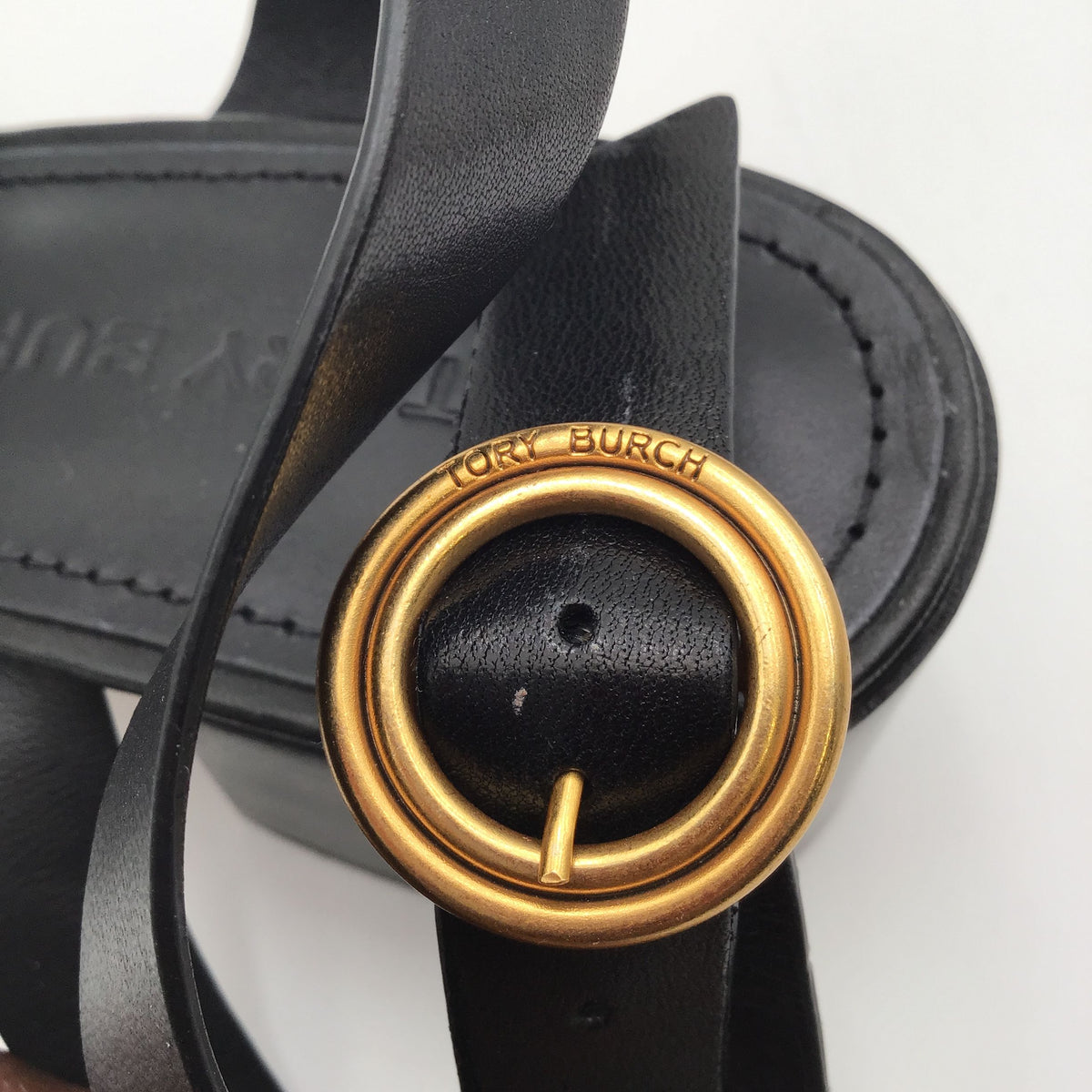 Tory Burch Black Leather 'City Heel' Ankle Strap Sandals-Size: 8.5 (+COA)