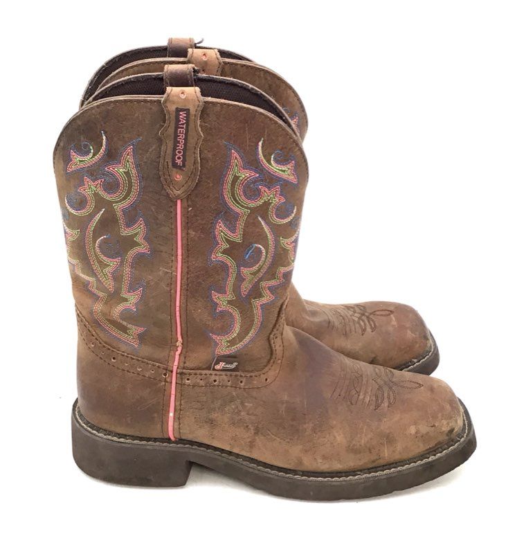 Justin Gypsy L9608 Brown Leather Waterproof Square Toe Western Boots Size 10B