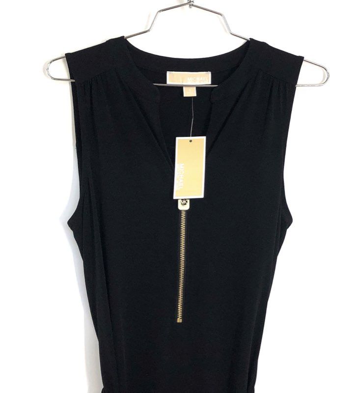 Michael Kors Women's Black Sleeveless Gold Zipper Belted Dress Size S NWT