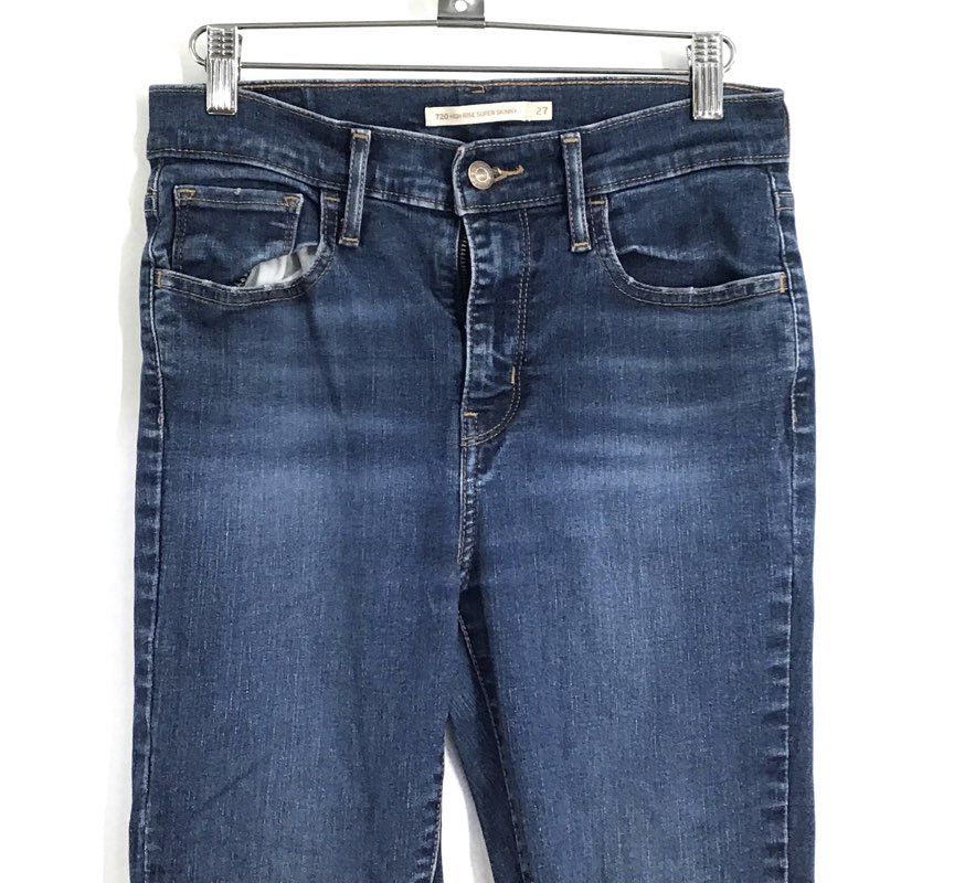 Levi's Women's 720 High Rise Super Skinny Jeans Blue Distressed Ripped Sz 27x30