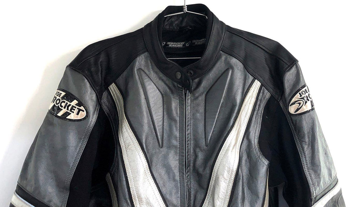 Joe Rocket Women's Blaster Leather Motorcycle Racing Jacket Black Silver Sz L
