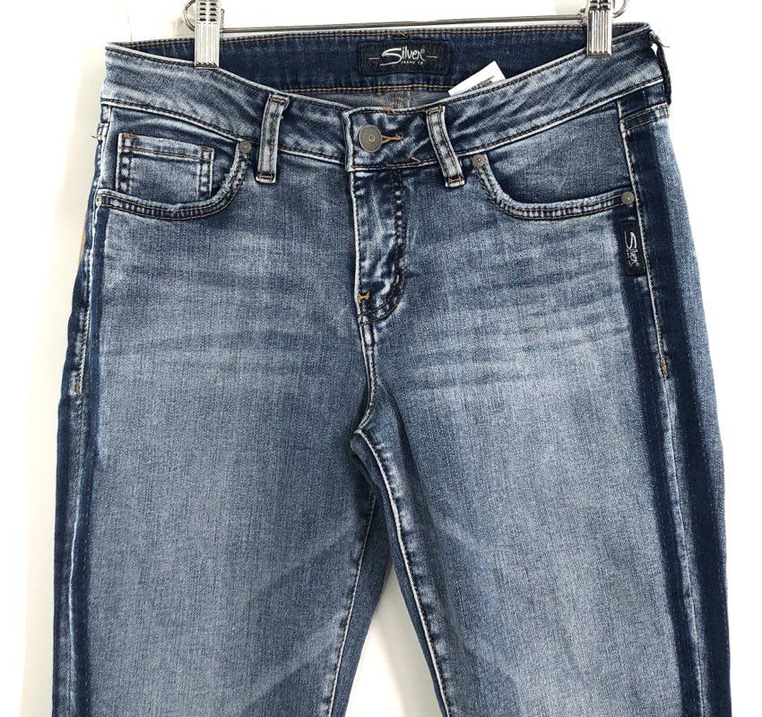 Silver Jeans Co. Women's Aiko Ankle Skinny Side Stripe Raw Hem Jeans 29x27 NWT