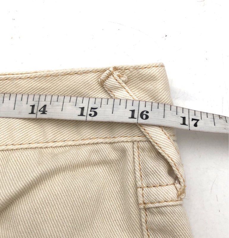 Free People Women's Cream Busted Raw Hem Side Slit Denim Cut Off Shorts Sz 26