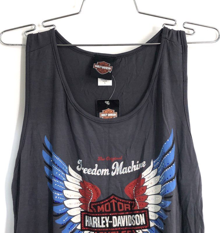 Harley-Davidson Spread Your Wings Freedom Machine Sleeveless Shirt Grey Sz L