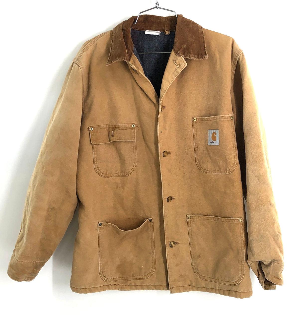 Vintage 90s Carhartt Blanket Lined Duck Michigan Chore Coat Tan Sz XL