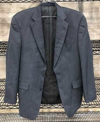 Burberry London Men's Navy Blue/Grey Pinstriped Suit Jacket - Size 36 (+COA)
