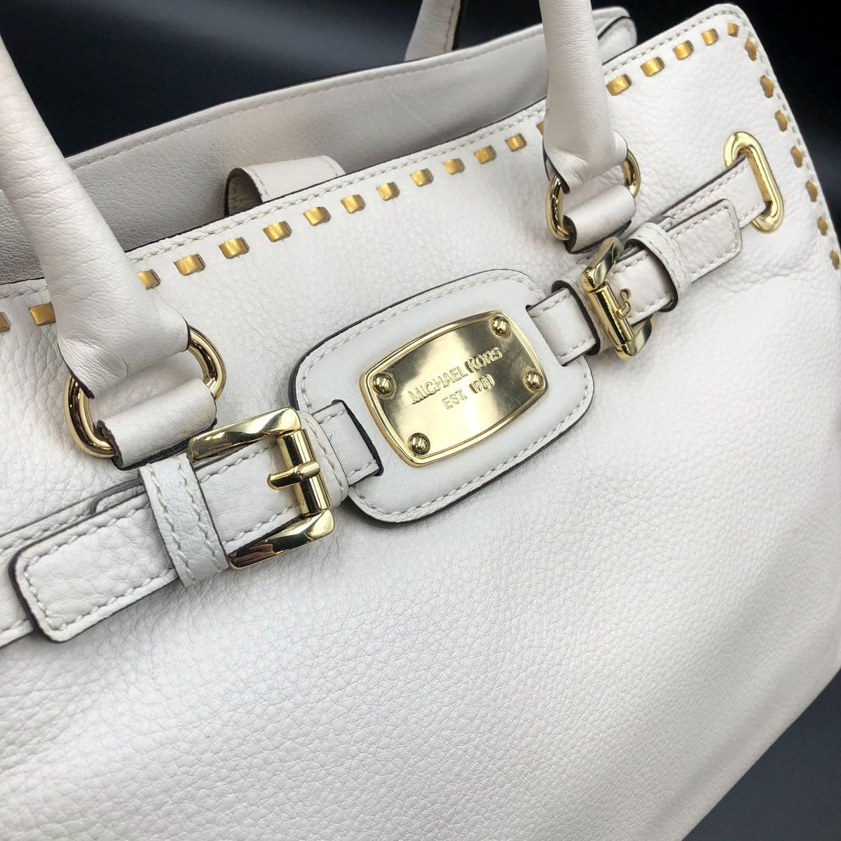 Michael Kors 'Hamilton' Cream White Pebbled Leather Tote with Gold Detail (+COA)