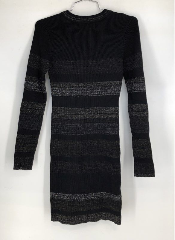 John + Jenn Women's Black Metallic Striped Ribbed Knit Sweater Dress Sz S NWT