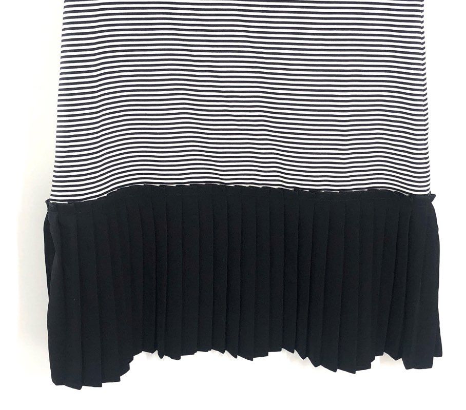 Karl Lagerfeld Paris Women's Black White Striped Pleated Hem Dress Size S NWT