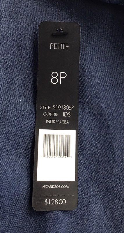 NWT Nic+Zoe Women's Indigo Sea Straight Leg Ankle Pants - Size 8P