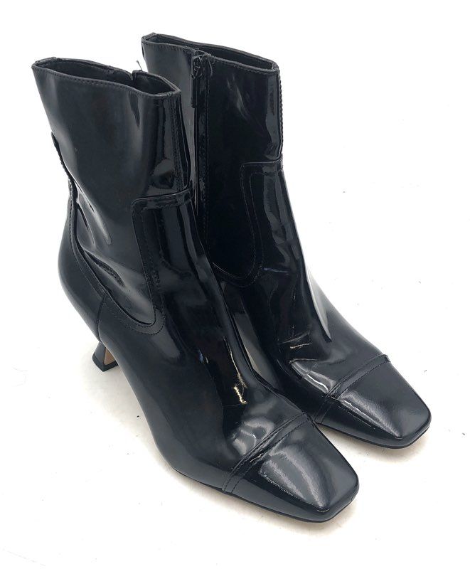 Sam Edelman Livia Black Patent Cap Toe Ankle Booties Kitten Heel Size 10