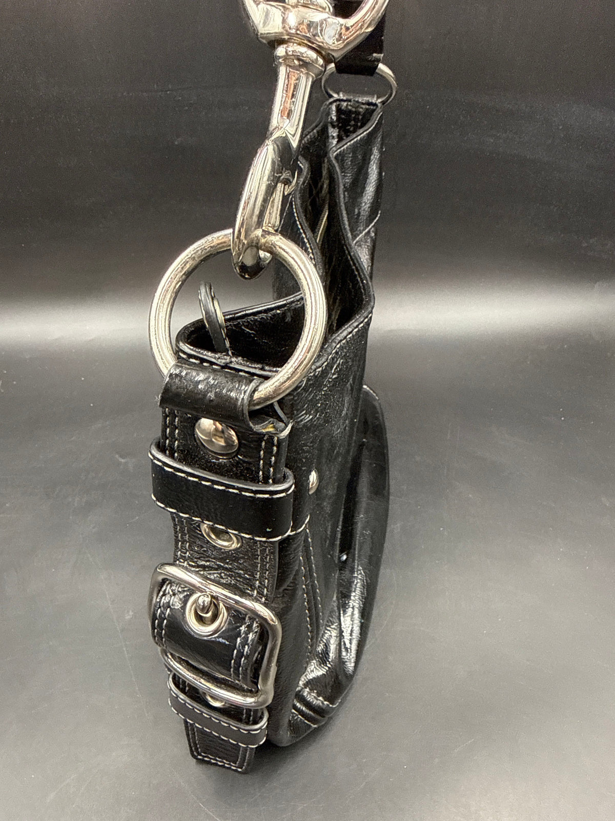 Coach Black 2000s Ergo Pleated Patent Leather Shoulder Bag Silver Hardware COA