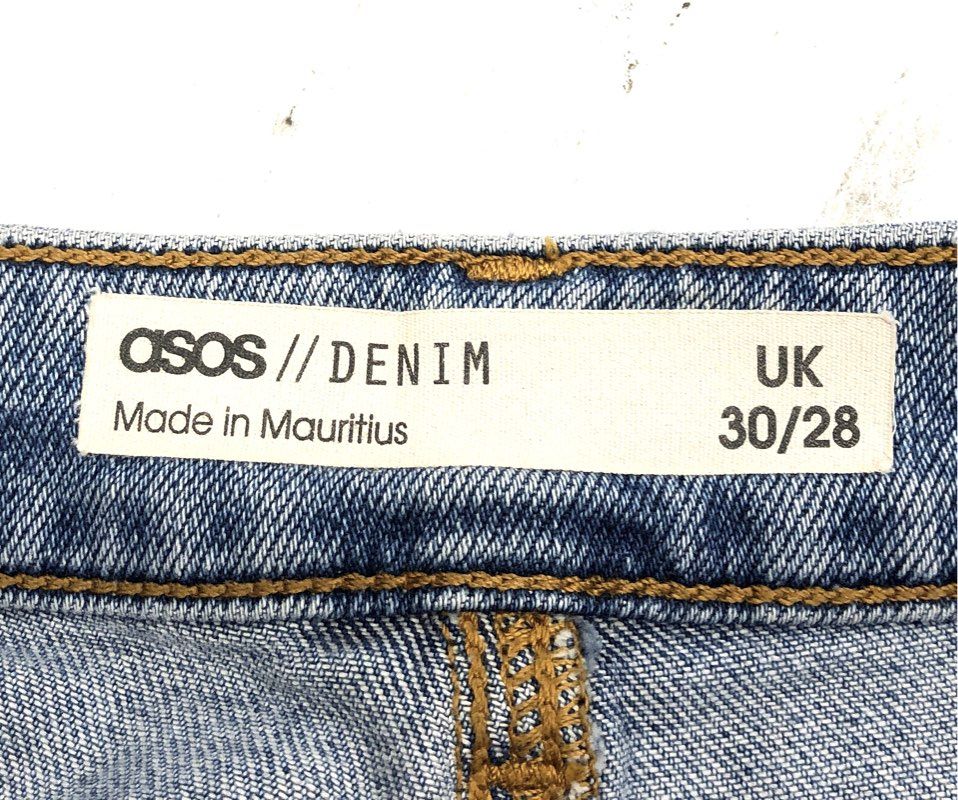 ASOS Women's Distressed Ripped High Rise Straight Leg Blue Jeans Sz 30x28