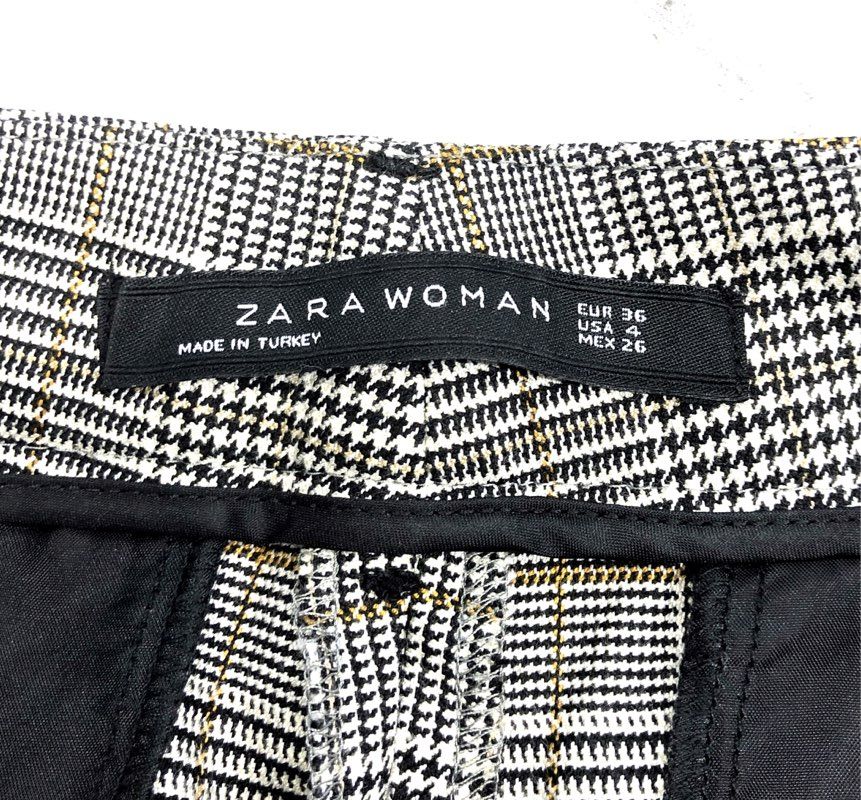 Zara Woman Women's Trousers Grey Brown Glen Check Plaid Cuffed Straight Leg Sz 4