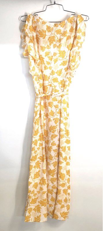 Bahia Women's Shelley Beach Dress Yellow White Floral Leaf Ruffle NWT Size M