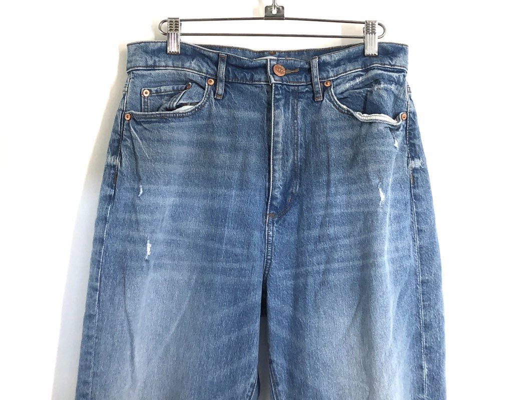 LOFT Women's Blue High Waist Boyfriend Distressed Ripped Knee Jeans Sz 28 6