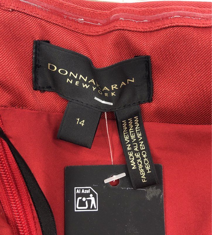 Donna Karan New York Women's Red One Shoulder Ruched High Slit Gown Maxi Sz 14