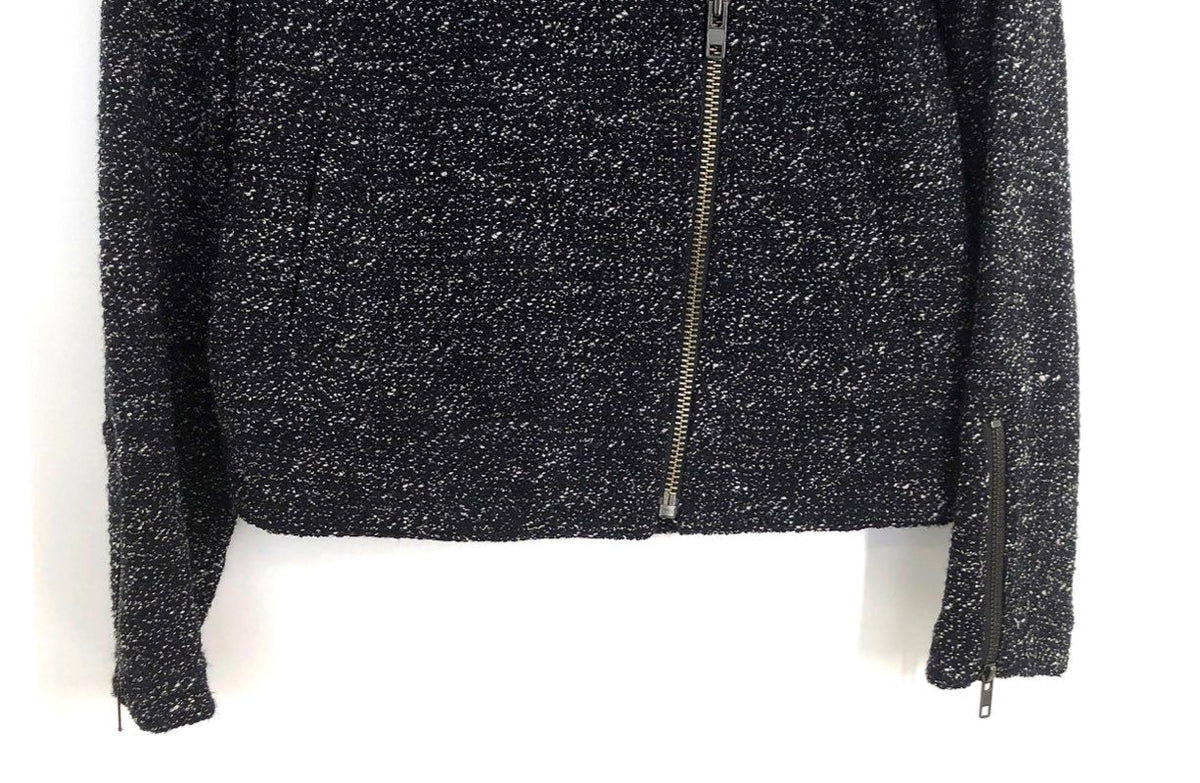J.Crew Women's Black White Speckled Tweed Wool Blend Moto Jacket Sz 6 NWT