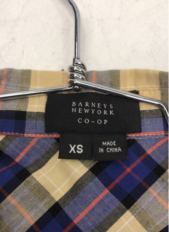 Barneys New York CO-OP Women's Western Snap Shirt Blue Tan Plaid Sz XS