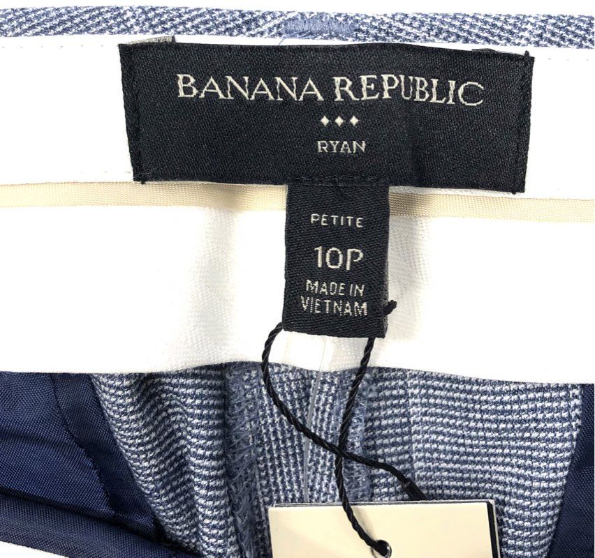 Banana Republic Women's Ryan Slim Blue Gray Windowpane Plaid Pants Sz 10P NWT