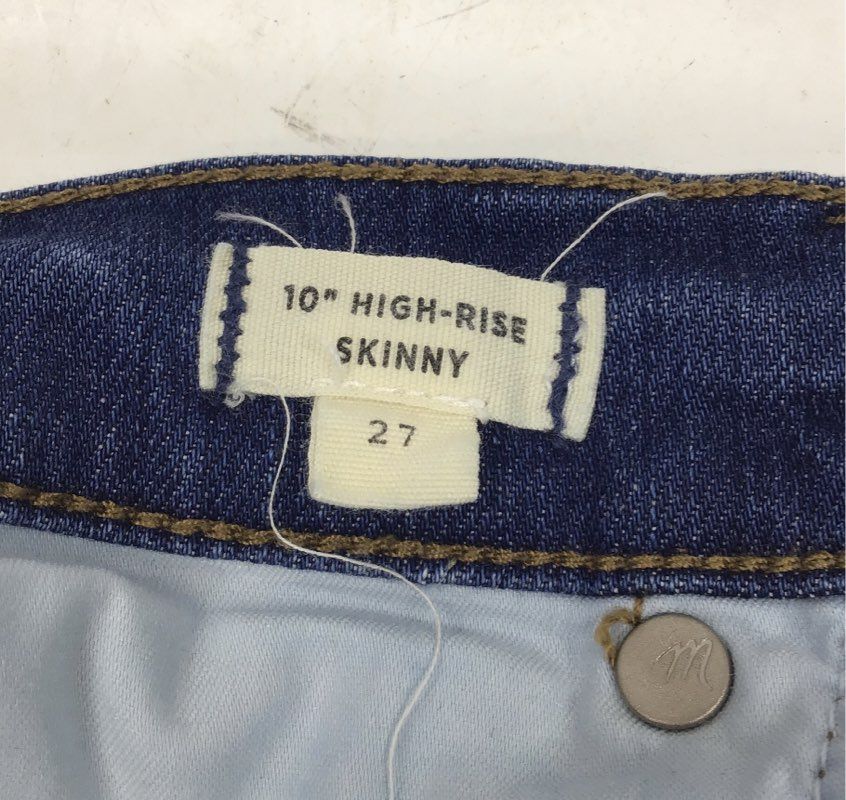 Madewell Women's 10" High-Rise Skinny Jeans Blue Raw Hem Whiskered Sz 27