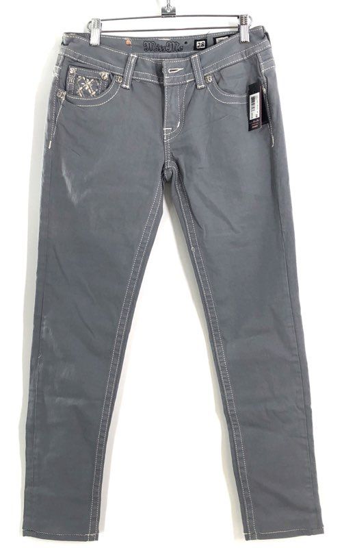 Miss Me Women's Slate Gray Embellished Skinny Jeans Contrast Stitch Sz 28 NWT