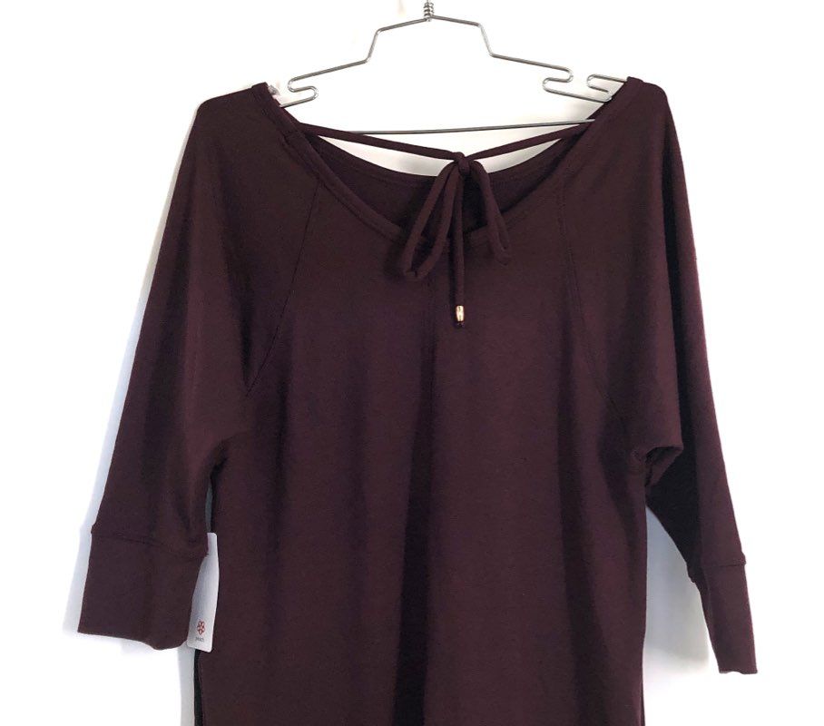 Peach Women's Sylvie Dress Wine Burgundy 3/4 Sleeve Tie Back Sz S NWT